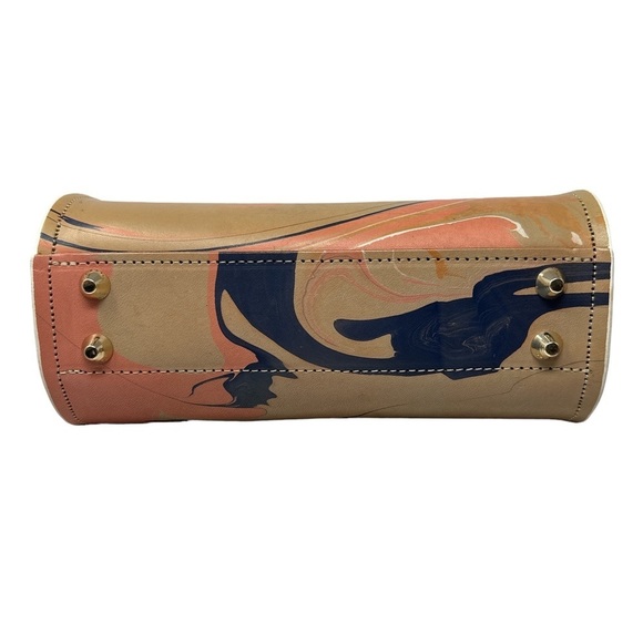 Future Glory Designer Leather Marbled Mini Tote Metal Ring Rare Handle Bag - Picture 5 of 8